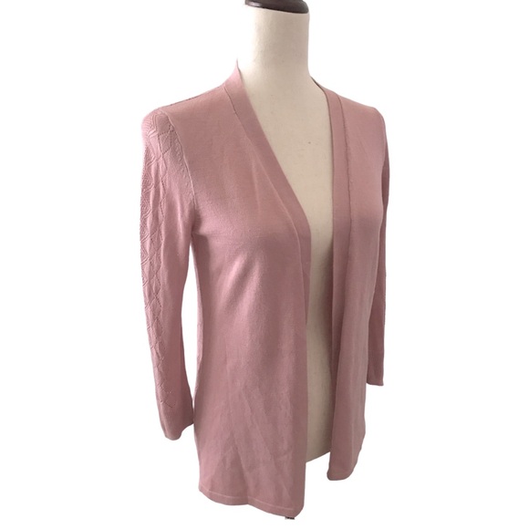 Roz & Ali Pointelle Sweater Dusty Pink Long Sleeve Open Front New with Tags - Picture 4 of 17